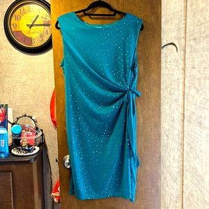 Teal sequins cocktail dress, size 14 wide